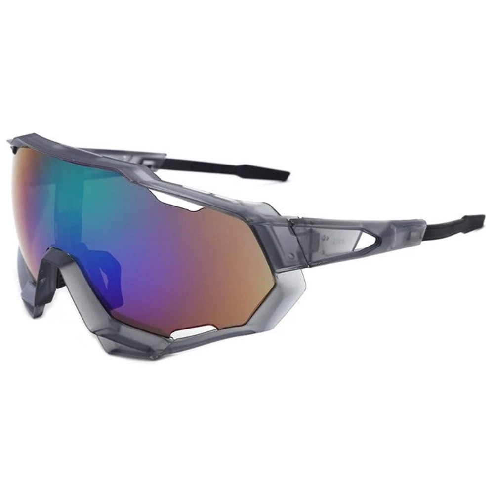 Grey Shield Sunglasses Iridescent Mirror Lens Sport Geometric Cyberpunk Wrap - Picture 10 of 10